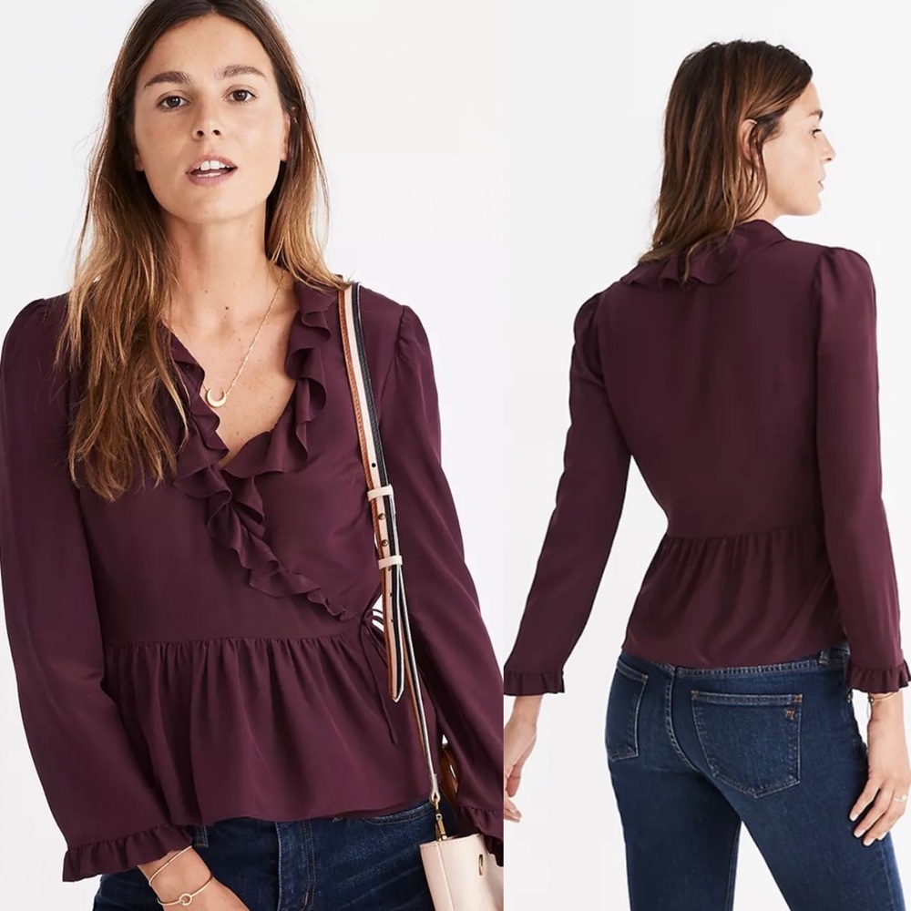 Madewell 100% Silk Ruffle-Hem Wrap Top